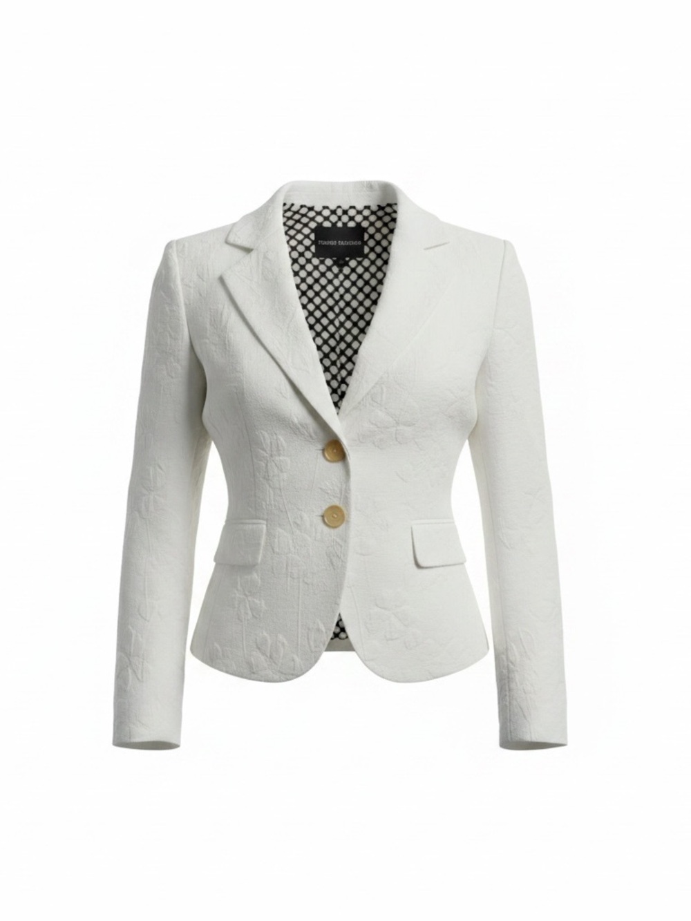 Emporio Armani Early 2000's White Floral-Textured Tailored Blazer